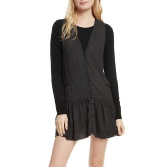 Free People Women's Size XS Gray Houndstooth Anas Button Vest Mini Dress - Picture 1 of 13